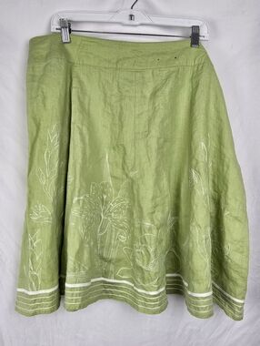 Tu Salisbury Linen Green Embroidered Full Midi Minimalist Skirt sz 22